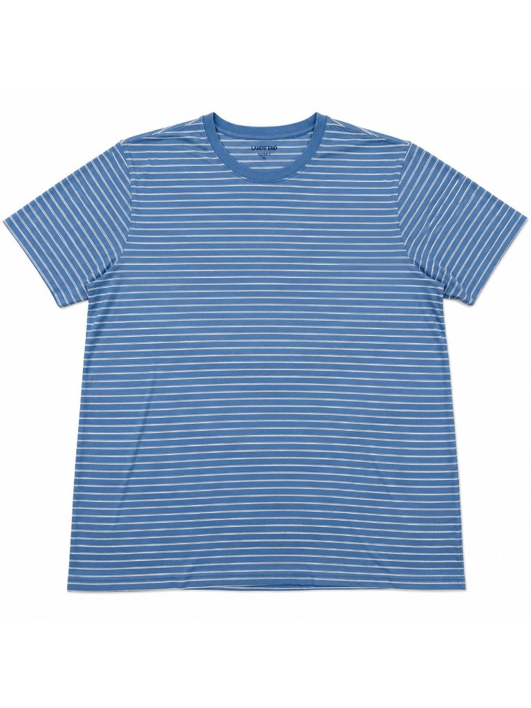 Lands’ End Super-T Men’s Xl Light Blue White Striped Cotton Crew Neck T-Shirt